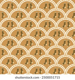 Socks scallop seamless pattern. cozy arch repeat background. Vector hand drawn illustration.