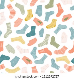 Socks seamless pattern. Hand drawn cartoon background for fabric, wrapping paper, wallpaper etc. Stock vector