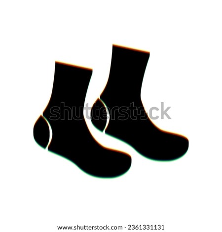 Socks sign. Black Icon with vertical effect of color edge aberration at white background. Illustration.