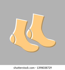 Socks sign. Emboss effect with light orange icon on gray background.