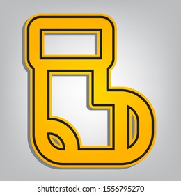 Socks sign. Flat orange icon with overlapping linear black icon with gray shadow at whitish background. Illustration.