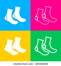 Socks sign. Four styles of icon on four color squares.