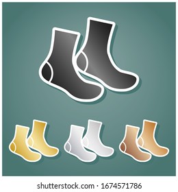 Socks sign. Set of metallic Icons with gray, gold, silver and bronze gradient with white contour and shadow at viridan background. Illustration.