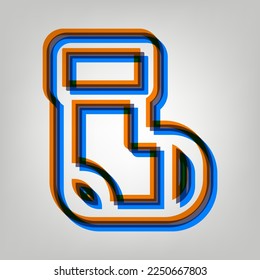 Socks sign. Stroked Icon in orange, azure and old lavender Colors at gray Background. Illustration.