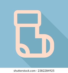 Socks sign. Unbleached silk Icon with very long shadow at dark sky blue background. Illustration.