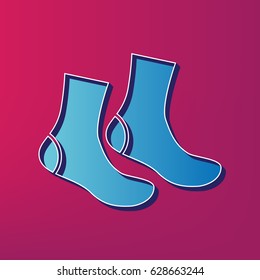 Socks sign. Vector. Blue 3d printed icon on magenta background.