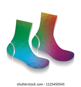 Socks sign. Vector. Colorful icon with bright texture of mosaic with soft shadow on white background. Isolated.