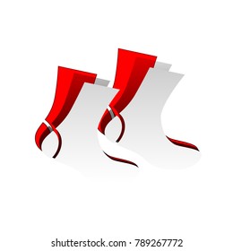 Socks sign. Vector. Detachable paper icon with red body stock. Isolated.
