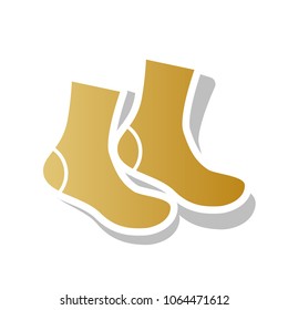 Socks sign. Vector. Golden gradient icon with white contour and rotated gray shadow at white background.