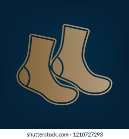 Socks sign. Vector. Golden icon and border at dark cyan background.