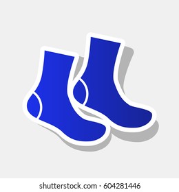 Socks sign. Vector. New year bluish icon with outside stroke and gray shadow on light gray background.