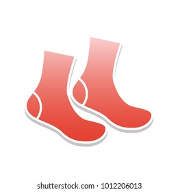 Socks sign. Vector. Reddish icon with white and gray shadow on white background. Isolated.