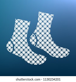 Socks sign. Vector. White textured icon at lapis lazuli gradient background.