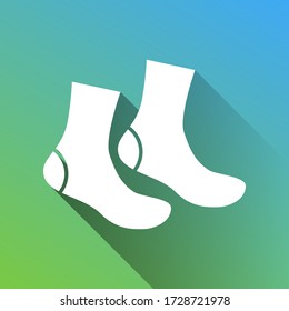 Socks sign. White Icon with gray dropped limitless shadow on green to blue background. Illustration.