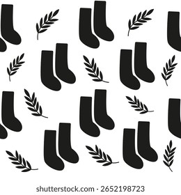 Socken Silhouette nahtloses Muster. Herbstschuhhintergrund