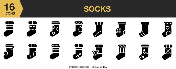 Socks solid icon set. Solid icons vector collection.