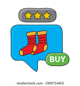 socks in speech bubble with buy online button vector illustration design