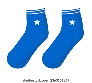 Socks for sports fashion, trendy clothes and accessories, isolated textile for men and women. Unisex models with star print, clothing for girls and boys, stylish footwear. Vector in flat style