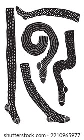 Socks stockings in linocut style, stencil template, clipart isolated