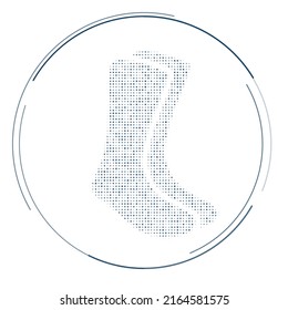 The socks symbol filled with dark blue dots. Pointillism style. Vector illustration on white background