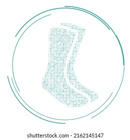 The socks symbol filled with teal dots. Pointillism style. Vector illustration on white background