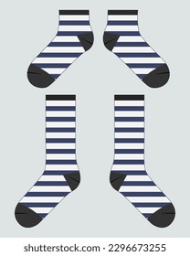 Socks Technical drawing fashion flat sketch vector illustration template front and back views isolated on grey background
