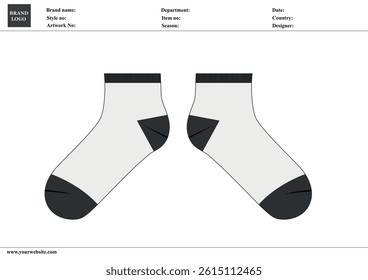 Socks technical drawing fashion flat sketch vector illustration template with tech pack details
