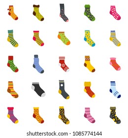 Socks textile icons set. Flat illustration of 25 socks textile vector icons isolated on white