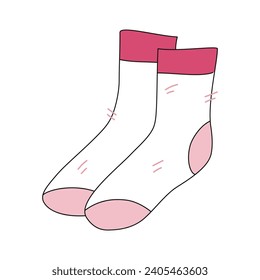 Socks vector drawing. Cartoon illustration of clothes. Pink warm socks. Flat image. Clothing accessory.