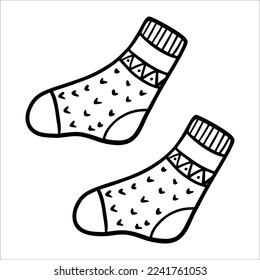 Socks. Warm winter clothes. Vector illustration in sketch style. Knitted Socks