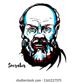 Socrates engraved vector portrait with ink contours. Classical Greek (Athenian) philosopher credited as one of the founders of Western philosophy, and as being the first moral philosopher,of the Weste