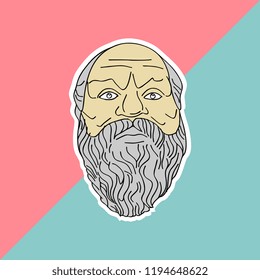 Socrates hand drawn vector isolated on pastel colors background. Trendy punchy pastels with vintage drawing ancient philosopher.