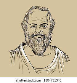 Socrates portrait in line art illustration. He (469-399 BC) was a classical Greek (Athenian) philosopher and he is considered as the father of western philosophy.