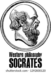Socrates vector portrait stamp in line art. He (469-399 BC) was a classical Greek (Athenian) philosopher and is considered as the father of western philosophy.