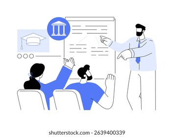 Socratic method isolated cartoon vector illustrations. Students asking questions, dialogue between individuals, having discussion, Doctor of Jurisprudence, higher education vector cartoon.