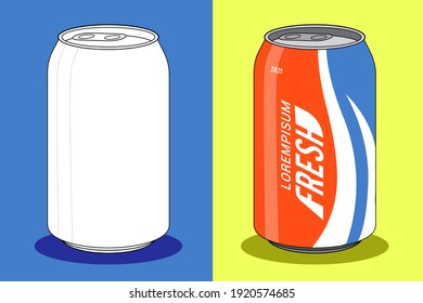 la botella de aluminio soda puede encono en ilustración vectorial de estilo plano