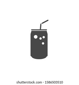 Soda in an aluminum can with a tube. Juice. Simple vector icon. Consumer goods. Commodities.