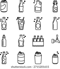 Conjunto de iconos de bebidas de soda - Ilustración vectorial de lata, botella de carbonatación Outline Symbols.eps
