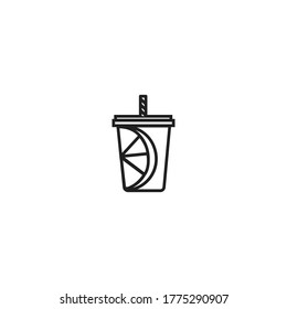 Soda beverage or soft drink with straw flat vector icon illustration on white background. 