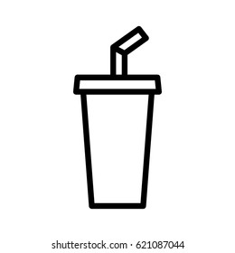 Soda beverage or soft drink with straw line art vector icon for food apps and websites