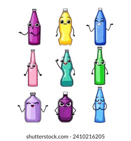 soda bottle character set cartoon. beverage soft,  orange, container cold soda bottle character sign. isolated symbol vector illustration