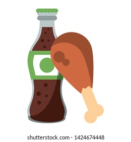 Soda bottle and chicken thigh food vector illustration graphic design