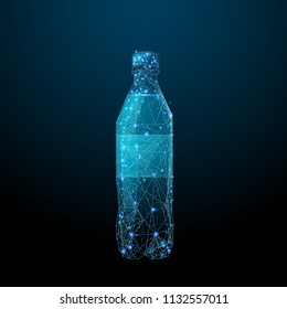 Soda bottle composed of polygons. Eat and drink concept. Low poly vector illustration of a starry sky or Comos. The bottle consists of lines, dots and shapes.