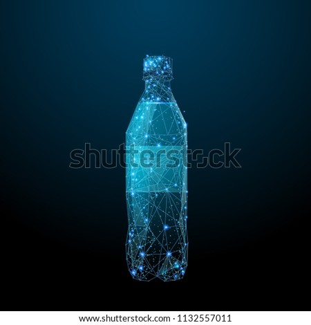 Soda bottle composed of polygons. Eat and drink concept. Low poly vector illustration of a starry sky or Comos. The bottle consists of lines, dots and shapes.