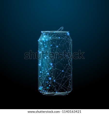 soda bottle composed of polygons. Eat and drink concept. Low poly vector illustration of a starry sky or Comos. The bottle consists of lines, dots and shapes.