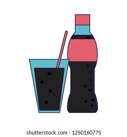 soda bottle and cup with straw