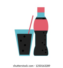 soda bottle and cup with straw