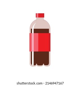 Soda bottle icon. Flat illustration of cola in plastic bottle with red label isolated on a white background. Vector 10 EPS.
