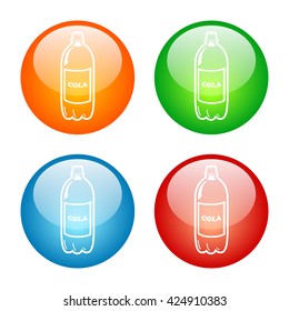 Soda Bottle Icon Glass Button Icon Set with Four Colors