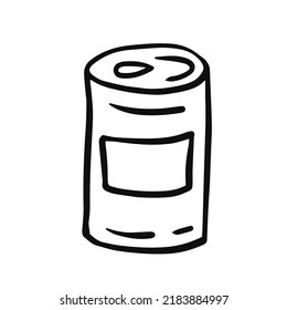 Soda bottle simple doodle vector illustration. Hand drawn black and white metal beer, garbage, carbonated drink, beverage, contour, silhouette in line art style